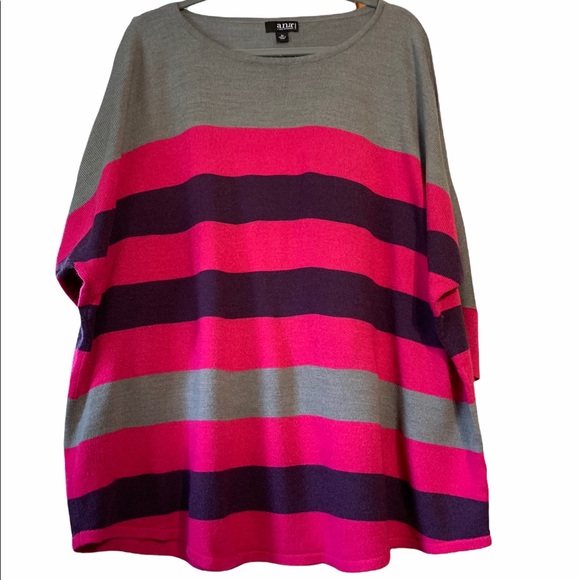 Grey, Purple & Pink Stripe Sweater EUC - Picture 2 of 4